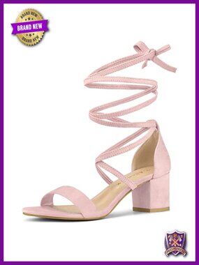 Womens Faux Suede Open Toe Lace Up Mid Chunky Heeled Sandals